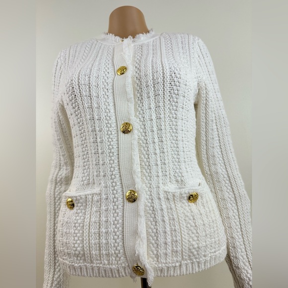 Express Women's Heavy Knit Button Sweater with Pockets, White, Size XS - Picture 3 of 14